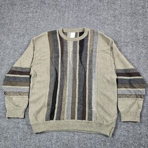 Made in Italy Sweater Mens Large Beige Striped Crew Neck Merino Blend Pullover